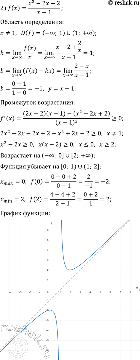 Решение задачи: 45.8. Постройте график функции: 1) f(x)=x+1/x^2; 2) f(x)=(x^2-2x+2)/(x-1); 3) f(x)=(x^3-4)/(x-1)^3. *Цитирирование задания со ссылкой на учебник производится исключительно в учебных целях для лучшего понимания разбора решения задания.
