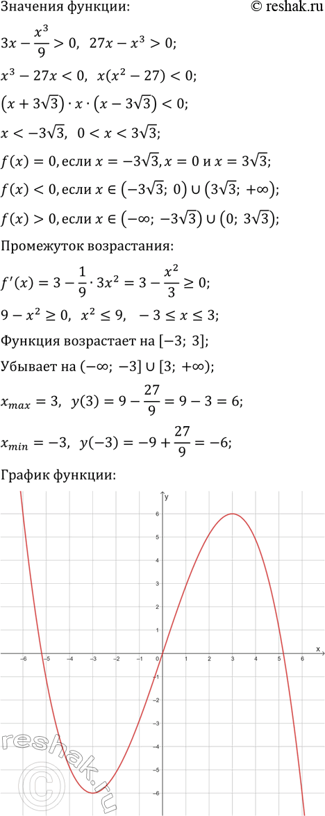 Решение задачи: 45.1. Исследуйте данную функцию и постройте её график: 1) f(x)=3x-x^3-2; 4) f(x)=3/2 x^2-x^3; 2) f(x)=2x^3-3x^2+5; 5) f(x)=x^4-2x^2+1; 3) f(x)=3x-x^3/9; 6) f(x)=(x+3)^2 (x-1)^2.