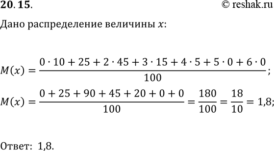 Решение задачи: 20.15. В сборную команду России на Международной математической олимпиаде входит 6 человек. На основании результатов выступления команды за прошлые годы распределение вероятностей количества серебряных медалей, завоёванных ей на олимпиаде, можно оценить так: