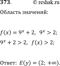 Решение задачи: 373. Какова область значений функции f(x)=9^x+2? *Цитирирование задания со ссылкой на учебник производится исключительно в учебных целях для лучшего понимания разбора решения задания.
