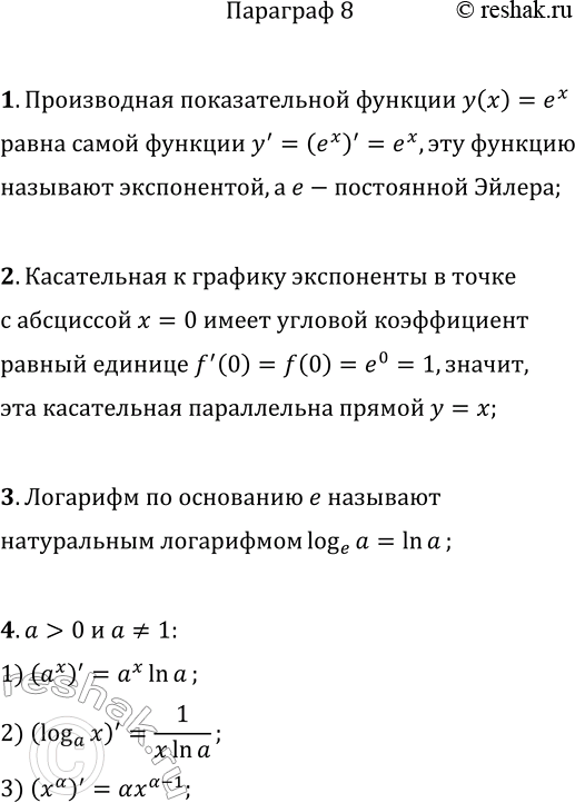 Решение задачи: 1. Как обозначают и называют показательную функцию, производная которой равна самой функции? 2. Каким свойством обладает касательная к графику экспоненты в точке с абсциссой, равной 0?