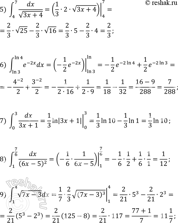 Решение задачи: 11.9. Вычислите определённый интеграл: 1) ?(1; 4)(4/x^2+2x-3x^2)dx; 4) ?(0; 1)(2x-1)^4dx; 7) ?(0; 3)dx/(3x+1); 2) ?(4?/3; 4?)sin(x/4)dx; 5) ?(4; 7)dx/v(3x+4); 8) ?(1;