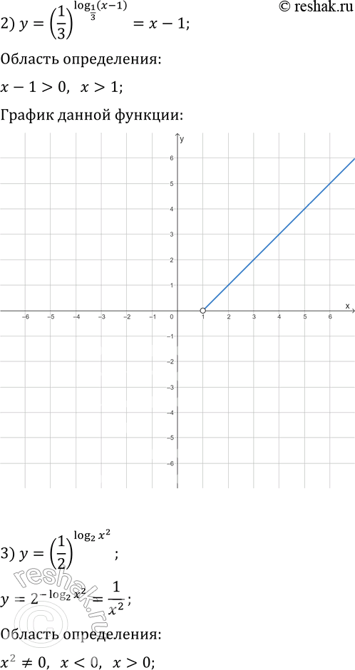Решение задачи: 4.42. Постройте график функции: 1) y=7^(log_7 (x+2)); 5) y=lg (x^2+1)/lg (x^2+1); 2) y=(1/3)^(log_(1/3) (x-1)); 6) y=x^(log_x (2x)); 3) y=(1/2)^(log_2 x^2); 7) y=log_3 log_(x+1) (x+1)^27;