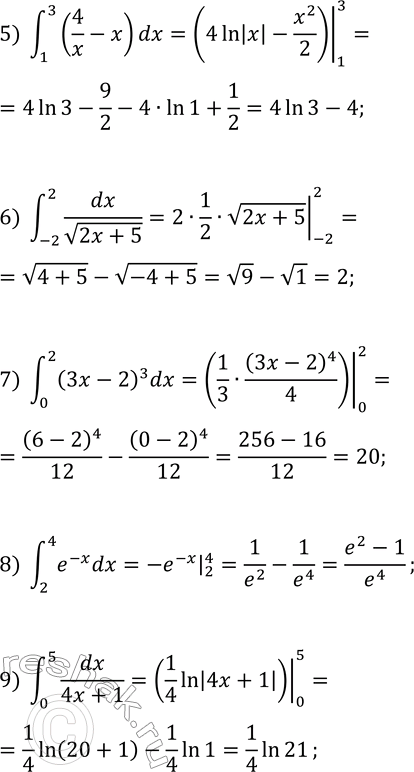 Решение задачи: 432. Вычислите интеграл: 1) ?(1, 3, dx/x^2); 6) ?(-2, 2, dx/v(2x+5)); 2) ?(0, ?, (6cos(4x)-3sin(x))dx); 7) ?(0, 2, (3x-2)^3 dx); 3) ?(0, ?/18, dx/(sin(3x+?/6))^2);