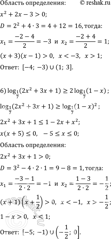 Решение задачи: 7.13. Решите неравенство: 1) log_0,3 (x^2+x-12)?log_0,3 (6x-6); 2) lg (x^2-x)?lg (3x-3); 3) log_0,8 (1-x^2) &gt; log_0,8 (x^2+5x-2); 4) 2log_2 (2x+7)?5+log_2 (x+2);