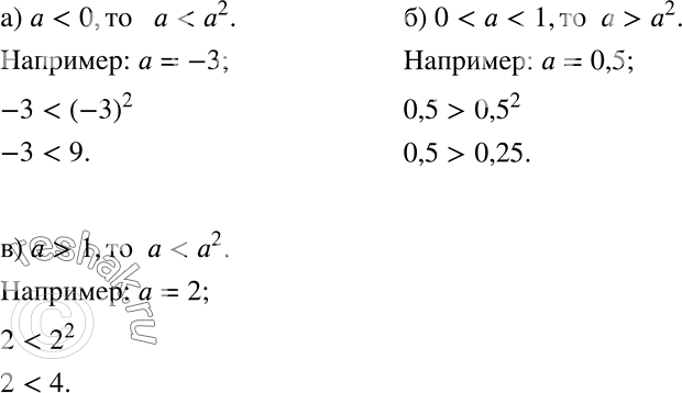 Решение задачи: Сравните числа а и а2, если известно, что: a) a 1. Подсказка. Проведите числовой эксперимент. *Цитирирование задания со ссылкой на учебник производится исключительно в учебных целях для лучшего понимания разбора решения задания.