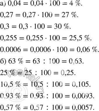 Решение задачи: а) Части городского бюджета, предназначенные для нужд города, выражаются следующими десятичными дробями: 0,04; 0,27; 0,3; 0,255; 0,0006. Выразите эти десятичные дроби в процентах.