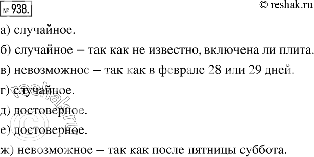 Решение задачи: Какие из перечисленных событий достоверные, невозможные: а) вас пригласят сниматься в кино; б) вода в чайнике, стоящем на плите, закипит; в) день рождения одного из ваших знакомых — 30 февраля;