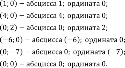 Решение задачи: Назвать абсциссу и ординату точки: (1;0); (4;0); (0;2); (-6;0); (0;-7); (0;0). Найти значение b, если известно, что график функции y=-3x+b проходит через точку: