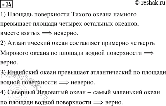 Решение задачи: 34. Рассмотрите диаграмму 9. Какие из следующих утверждений верны? 1) Площадь поверхности Тихого океана намного превышает площади четырёх остальных океанов, вместе взятых.