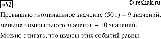 Решение задачи: 92. Масса купленного шоколадного батончика может быть больше или меньше номинальной. Можно ли считать, что шансы этих событий равны, если судить по данным из таблицы 32?