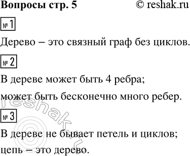 Решение задачи: 1. Что такое дерево? 2. Может лм в дереве быть 4 ребра; бесконечно много рёбер? 3. Бывают ли в дереве петли;