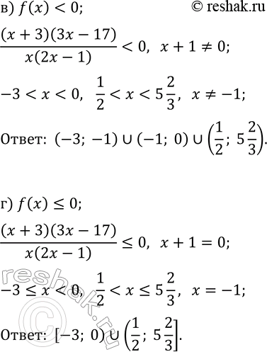 Решение задачи: 11.14. Дано выражение f(x)=(x+1)^2(x+3)(3x-17)/(x(2x-1)). При каких значениях переменной справедливо условие: а) f(x) &gt; 0; в) f(x) б) f(x)?0; г) f(x)?0? *Цитирирование задания со ссылкой на учебник производится исключительно в учебных целях для лучшего понимания разбора решения задания.