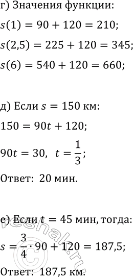 Решение задачи: 18.1. Функция задана формулой s=90t+120, где s — расстояние от пункта А (в км), t — время движения (в ч). Найдите:
