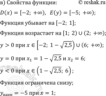 Решение задачи: 19.14. Дана функция y=f(x), где f(х)={2x^2-4x-3, если -2?x а) Найдите f(-3), f(-2), f(1), f(2), f(4); б) постройте график функции y=f(x); в) перечислите свойства функции.