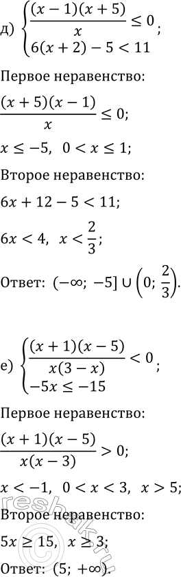 Решение задачи: 12.11. Решите систему неравенств: а) {(x^2-25)/x?0, 3x-2 &gt; 0}; г) {(x^2-36)/x?0, 2x+24 &gt; 0}; б) {(x-4)(x-2)/x?0, 5(x+2)-3 &gt; 13}; д) {(x-1)(x+5)/x?0, 6(x+2)-5 в) {(1-x)(x+2)/(x(x+3)) *Цитирирование задания со ссылкой на учебник производится исключительно в учебных целях для лучшего понимания разбора решения задания.