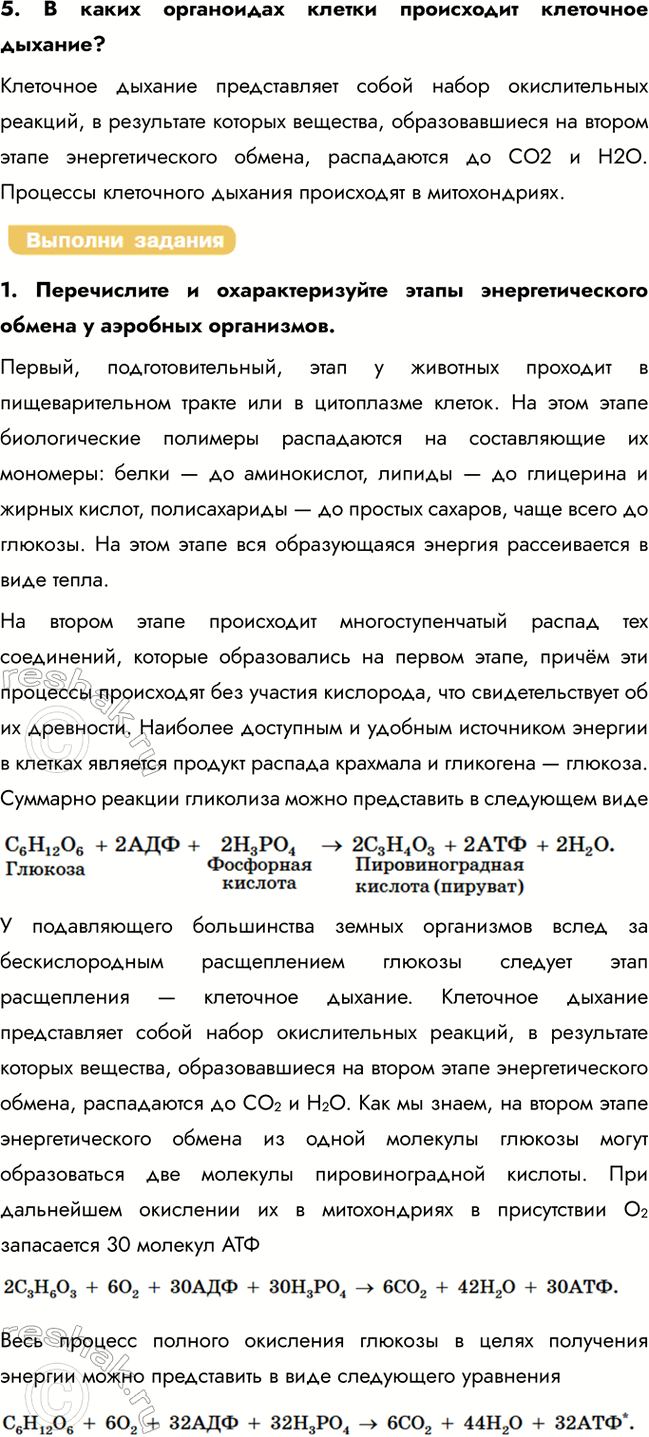 Решение задачи: § 14. Энергетический обмен в клетке Что такое АТФ? АТФ — уникальный источник энергии для всех живых систем. Какие этапы выделяют в энергетическом обмене?