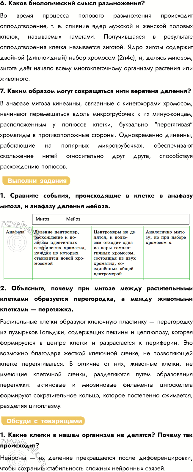 Решение задачи: § 17. Жизненный цикл клетки: интерфаза и деление. Митоз, или непрямое деление клетки. Мейоз Какой процесс лежит в основе роста и развития организма?