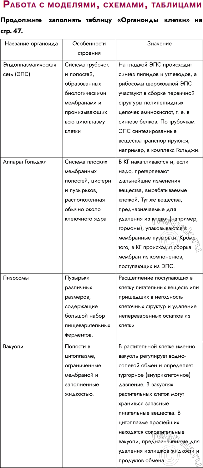 Решение задачи: § 9. Строение клетки. Эндоплазматическая сеть. Комплекс Гольджи. Лизосомы. Вакуоли. Клеточные включения. Митохондрии. Пластиды. Органоиды движения Какие органоиды клеток вам известны?