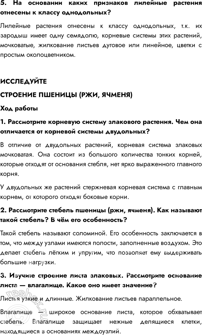 Решение задачи: § 14. КЛАСС ОДНОДОЛЬНЫЕ. СЕМЕЙСТВА ЛИЛЕЙНЫЕ И ЗЛАКИ (МЯТЛИКОВЫЕ) ВСПОМНИТЕ 1. Какие признаки характерны для однодольных? Характерные признаки однодольных растений: 1) наличие одной семядоли в зародыше;