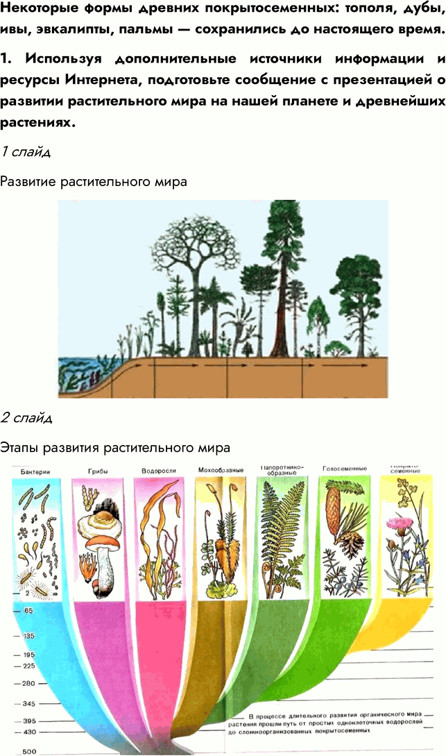 Решение задачи: § 10. РАЗВИТИЕ РАСТИТЕЛЬНОГО МИРА ВСПОМНИТЕ 1. Какая группа растений занимает в настоящее время господствующее положение? Господствующее положение в настоящее время занимают покрытосеменные растения.