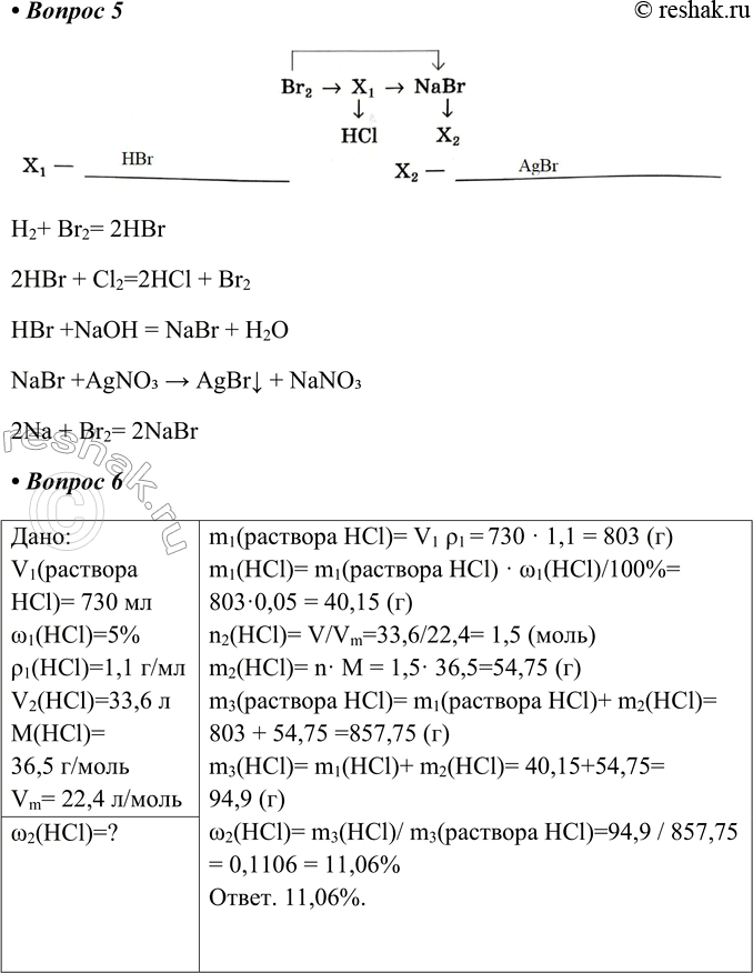 Решение задачи: Часть II 1. Заполните схему «Области применения хлороводорода и соляной кислоты». Сферы применения соляной кислоты: • Химический синтез (получение хлоридов) • Металлургическая промышленность (очистка стали от ржав-чины и окалины) • Медицина (в составе желудочных лекарств) • Геология (анализ минералов, обнаружение карбонатных солей) • Лакокрасочная промышленность • Производство пластмасс и полимеров 2.