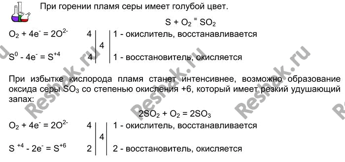 Решение задачи: Лабораторный опыт № 28 Горение серы на воздухе и в кислороде Наберите в ложечку для сжигания веществ немного серы, подожгите её.