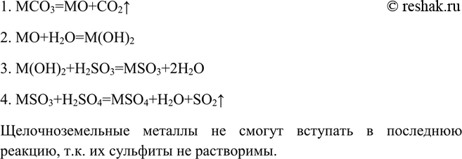 Решение задачи: Напишите уравнения реакций, с помощью которых можно осуществить следующие превращения:MCO3 - MO - M(OH)2 - MSO3 - MSO4.Какие металлы главной подгруппы II группы (IIA группы) Периодической системы Д.