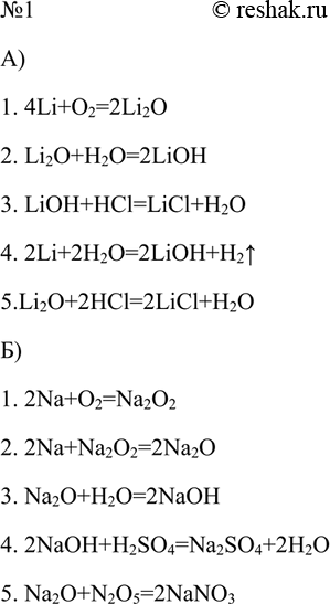 Решение задачи: Напишите уравнения реакций, с помощью которых можно осуществить следующие превращения:а) Li - Li2O - LiOH - LiCl;б) Na - Na2O2 - Na2O - NaOH - Na2SO4.