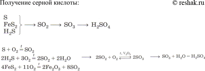 Решение задачи: Напишите уравнения реакций, лежащих в основе получения серной кислоты, согласно приведённой в параграфе схеме. *Цитирирование задания со ссылкой на учебник производится исключительно в учебных целях для лучшего понимания разбора решения задания.