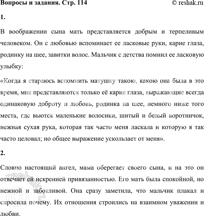 Решение задачи: Вопросы и задания 1. Какой представляется мать в воображении её сына? Прочитайте этот эпизод. В воображении сына мать представляется добрым и терпеливым человеком.