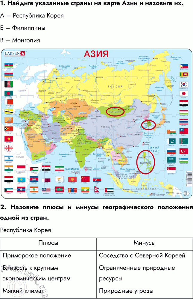 Решение задачи: Раздел II. Многоликая планета Тема 4. Географический облик регионов и стран мира § 23. Общая характеристика регионов и стран мира 1.