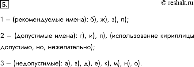 Решение задачи: 5. Отнесите каждую из последовательностей символов к одной из трёх групп: 1 — рекомендуемые имена переменных в языке Python; 2 — допустимые имена переменных в языке Python;