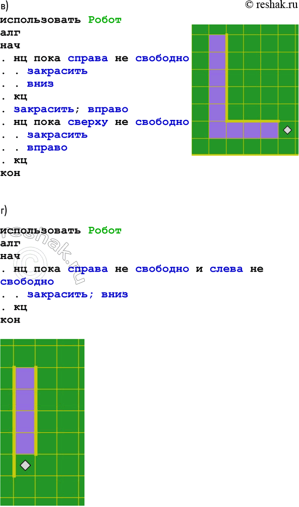 Решение задачи: 175. Запишите алгоритм, под управлением которого Робот, начальное положение которого отмечено *, закрасит выделенные на рисунке клетки, расположенные вдоль стены. Длина стены неизвестна.
