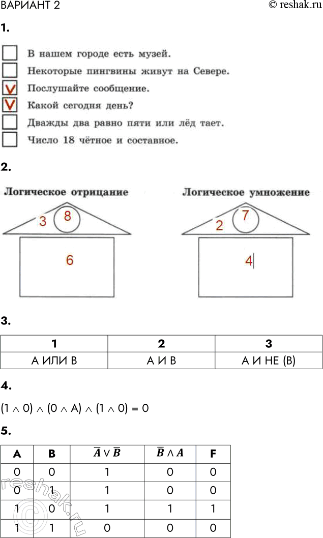 Решение задачи: ВАРИАНТ 2 1. Укажите предложения, которые НЕ являются высказываниями. В нашем городе есть музей. Некоторые пингвины живут на Севере. Послушайте сообщение.