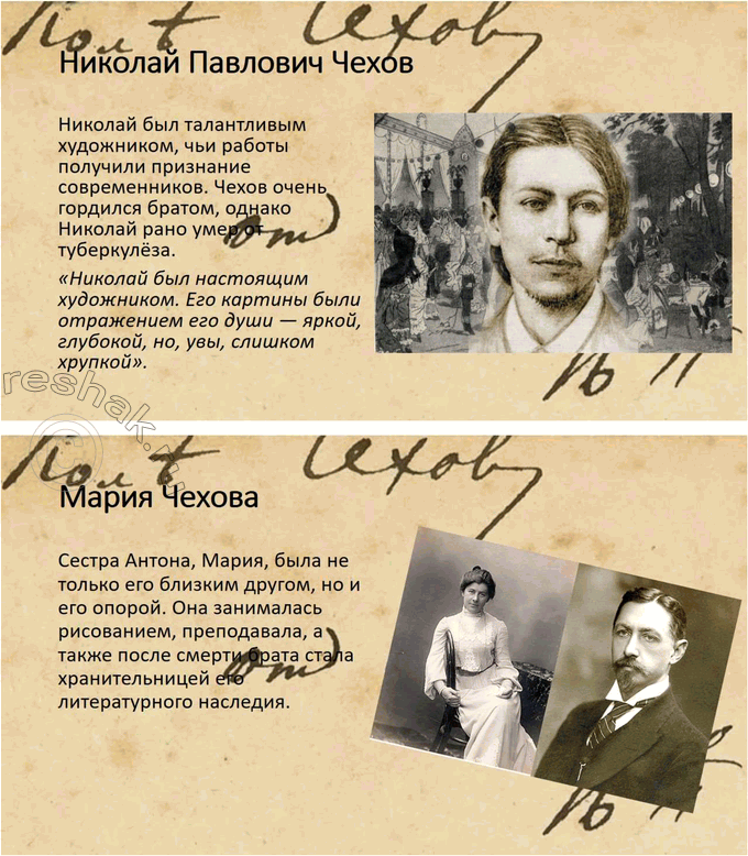 Решение задачи: Вопросы для самопроверки 1. Почему Чехов считал, что своими достижениями обязан старшим поколениям своей семьи? Антон Павлович Чехов искренне считал, что его успехи и достижения во многом обусловлены воспитанием, которое он получил в своей семье, а также традициями, переданными ему старшими поколениями.