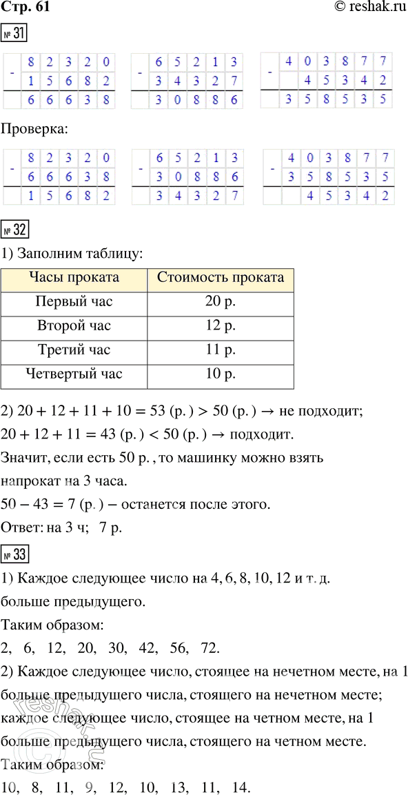Решение задачи: 31. Выполни вычитание и проверь результат вычитанием. 82 320 - 15 682 65 213 - 34 327 403 877 - 45 342 32.