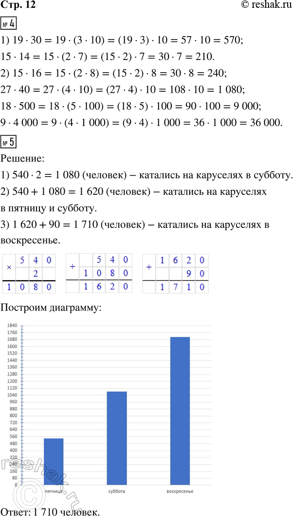 Решение задачи: 4. 1) Заполни окошки нужными числами и закончи вычисления. 19 · 30 15 · 14 2) Вычисли. 15 · 16 27 · 40 18 · 500 9 · 4 000 5.