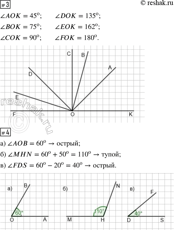 Решение задачи: 1. Начерти произвольный луч МК. Затем проведи луч MN и измерь величину угла NMK с помощью транспортира. 2. а) Попробуй построить ?AOB = 60°.