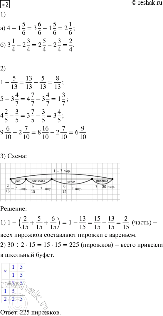 Решение задачи: 1. 1) Выполни действия: а) 3 - 1 6/8 б) 2 1/4 - 1 3/4 2) Найди значения выражений: 1 - 7/15 5 2/9 - 4/9 4 - 2 5/8 8 1/11 - 4 5/11 3) В саду растут яблони, груши, сливы и вишни.