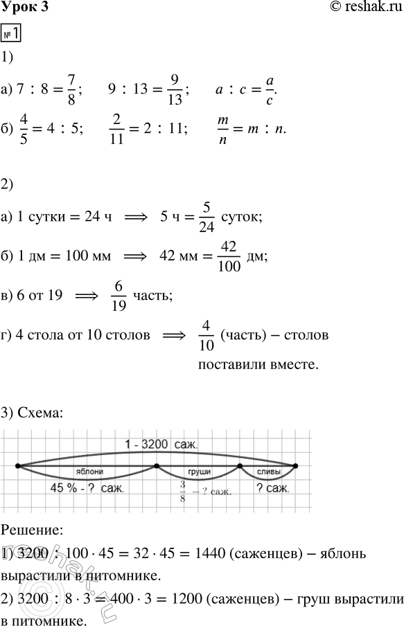 Решение задачи: 1. 1) а) Запиши частное в виде дроби: 7 : 8 9 : 13 а : с б) Запиши дробь в виде частного: