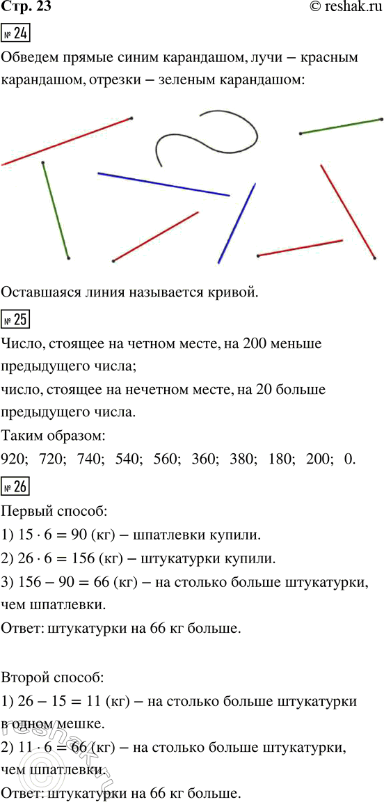 Решение задачи: 24. Обведи на чертеже, используя линейку, все прямые синим карандашом, все лучи красным карандашом, все отрезки зелёным карандашом. Как называется оставшаяся линия?