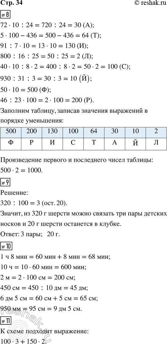 Решение задачи: 8. Выполни вычисления. Расшифруй название одного из видов лыжного спорта, записав в таблицу значения выражений в порядке уменьшения, а под ними — соответствующие буквы.
