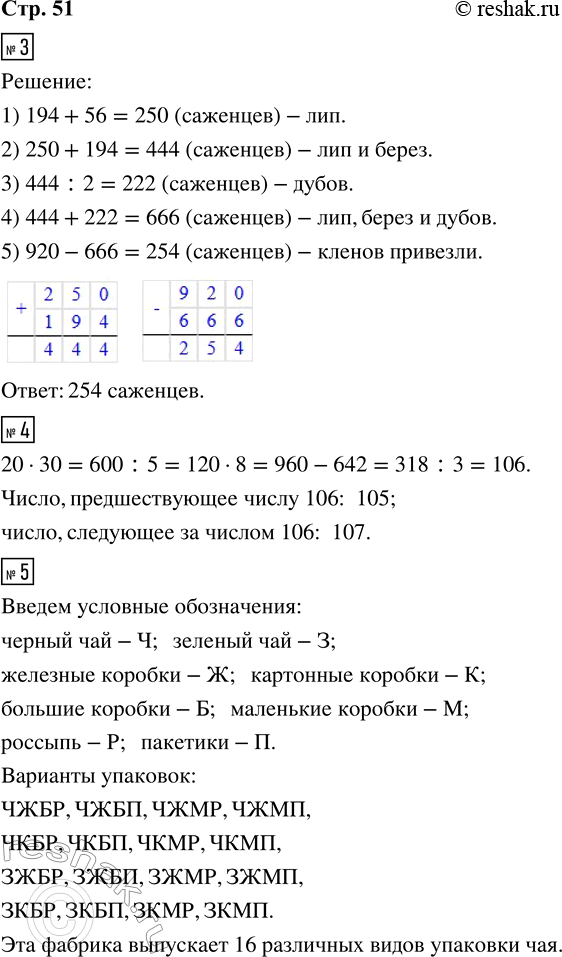 Решение задачи: 3. Для озеленения города привезли 920 саженцев деревьев: берёз, лип, дубов и клёнов. Саженцев берёз было 194, саженцев лип — на 56 больше, чем саженцев берёз, а саженцев дубов — в 2 раза меньше, чем саженцев лип и берёз вместе.