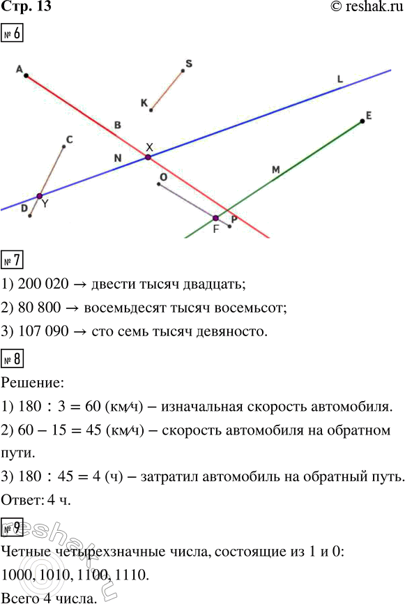 Решение задачи: 6. Дострой точки пересечения фигур и обозначь их буквами. 7. Запиши и прочитай число, в котором: 1) 2 единицы шестого разряда и 2 единицы второго разряда: