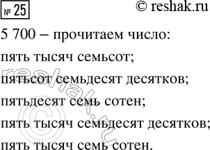 Решение задачи: 25. Прочитай число 5700 по-разному. Сравни свой ответ с ответами Миши и Маши. Миша прочитал число 5700 так: пять тысяч семьсот.