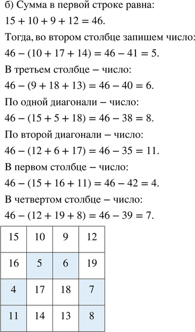 Решение задачи: 75. Впишите в пустые клетки такие числа, чтобы квадрат стал «магическим», т. е. чтобы суммы чисел, стоящих в каждой строке, в каждом столбце и по каждой диагонали, были равными.