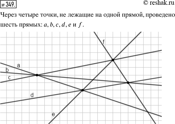 Решение задачи: 349. Даны четыре точки так, что никакие три из них не лежат на одной прямой. Через каждые две точки проведена прямая.