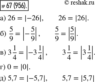 Решение задачи: 67. Напишите все числа, имеющие модуль: а) 26; б) 5/9 в) 3 1/4; г) 0; д) 5,7.