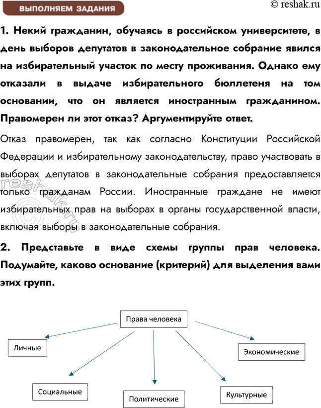 Решение задачи: § 12. Основы правового статуса человека и гражданина России ЗАДУМАЕМСЯ Любому ли человеку в нашей стране принадлежат конституционные права в полном объёме?
